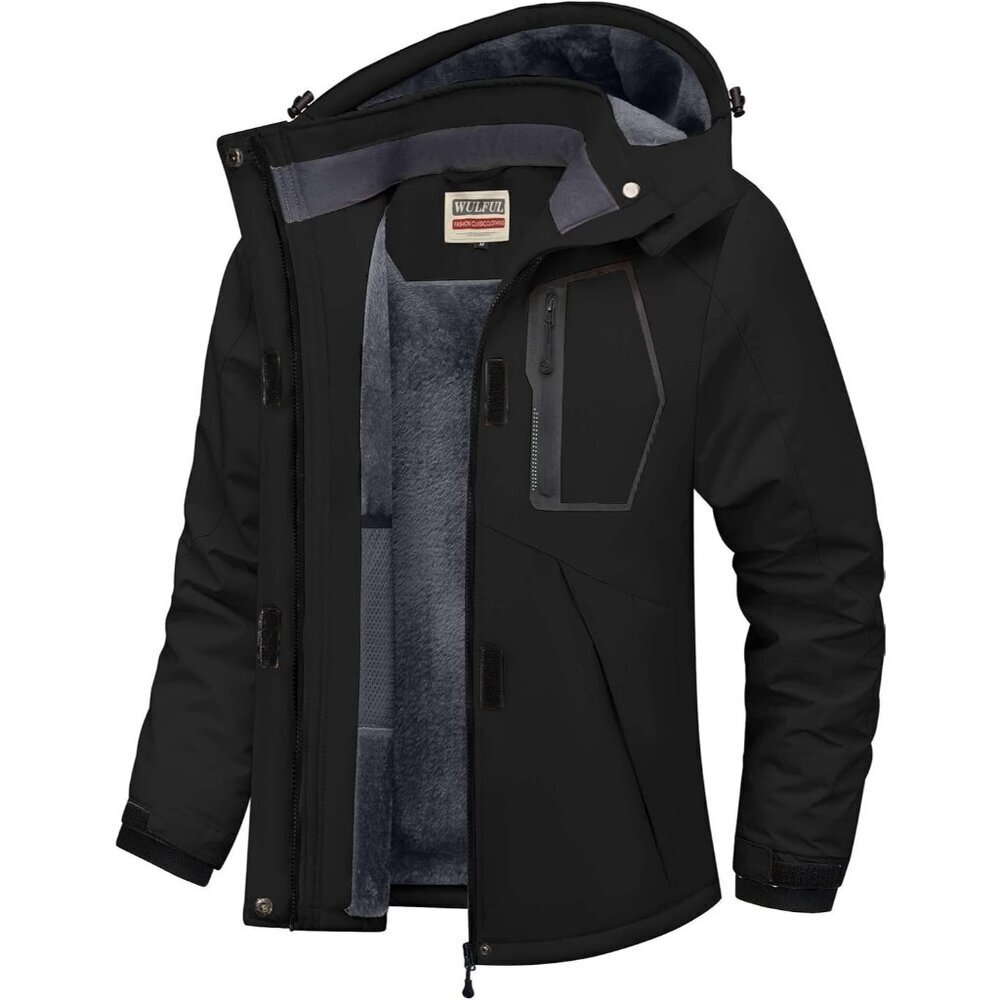 Women's Black Waterproof Ski Jacket Warm Winter Coats Windproof with Hood